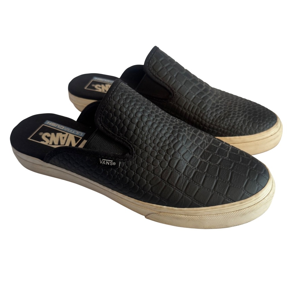 Vans Slip-On Mule Black Croc Embossed Leather UltraCush Mens 7.5 Womens 9